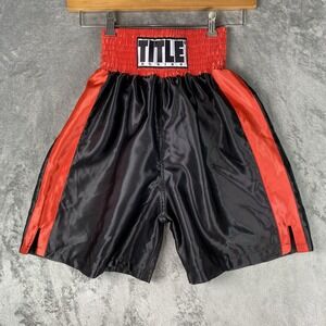Title Boxing Shorts Mens Size Small Black Red Retro Satin Trunks Shiny Training